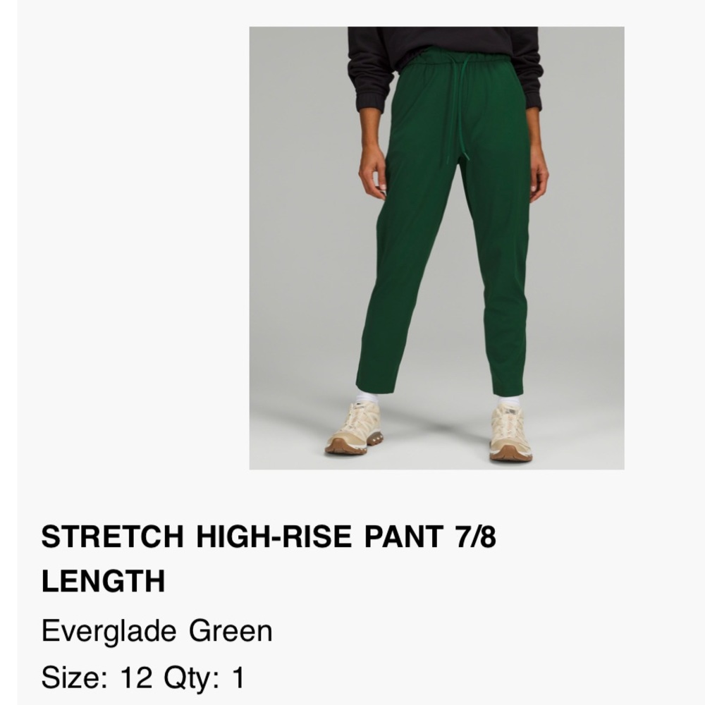 Green Lululemon pants- size 12. High rise 7/8 pants